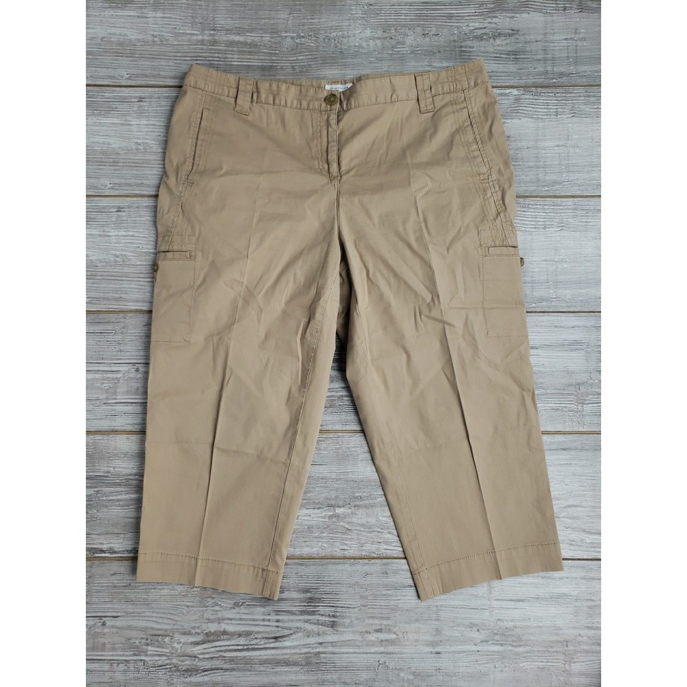 Charter Club Womens 16W Khaki Cotton Cargo Pocket Capri Pants Beige Solid Casual